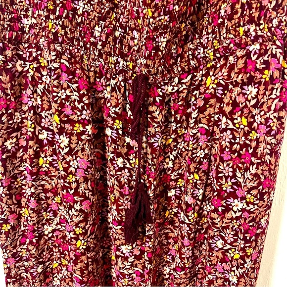 Xhilaration Women’s XL Ribbed Top Jumpsuit XL with Pockets Floral Burgundy Boho - Picture 4 of 13
